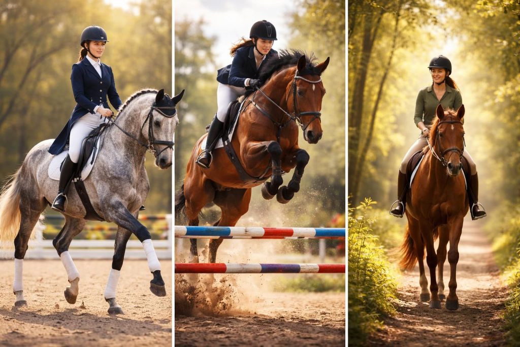Les femmes passionnées d&rsquo;équitation avec dressage, saut d&rsquo;obstacles et balades équestres nature