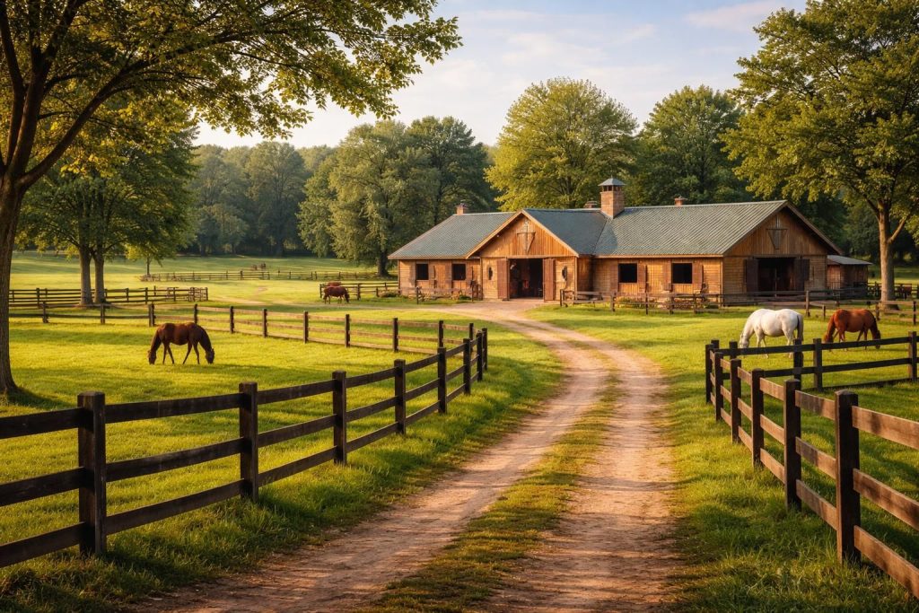 Acheter une propriété équestre avec écuries et paddocks pour chevaux dans domaine rural tranquille