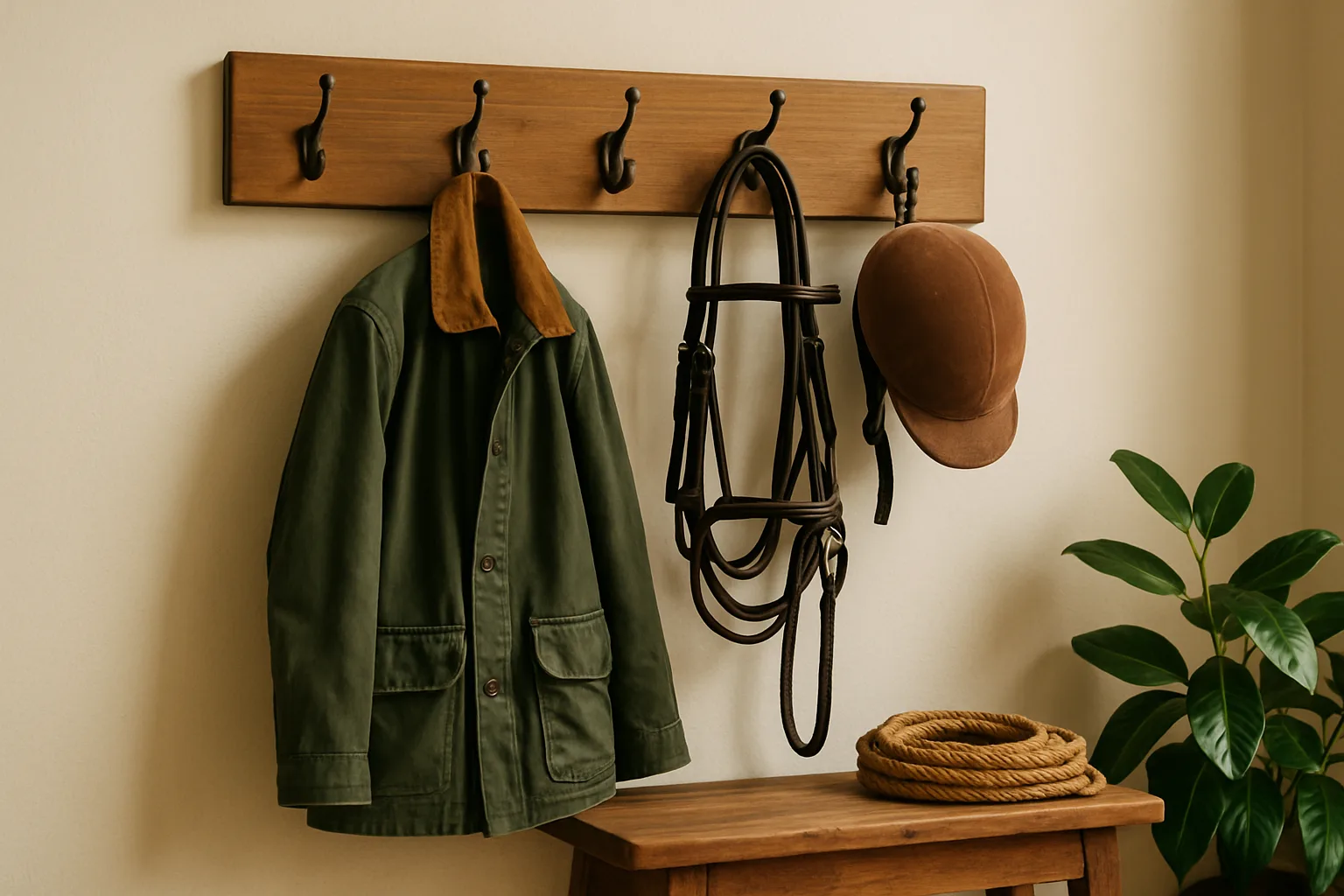 Porte-manteau mural en bois : une touche déco inspirée des écuries pour une entrée authentique